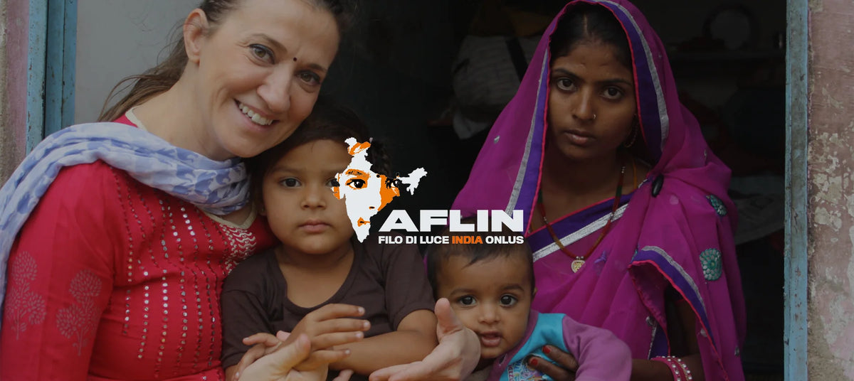 Banner di Aflin Onlus con logo e volontari sullo sfondo