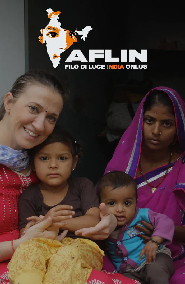 Banner di Aflin Onlus con logo e volontari sullo sfondo