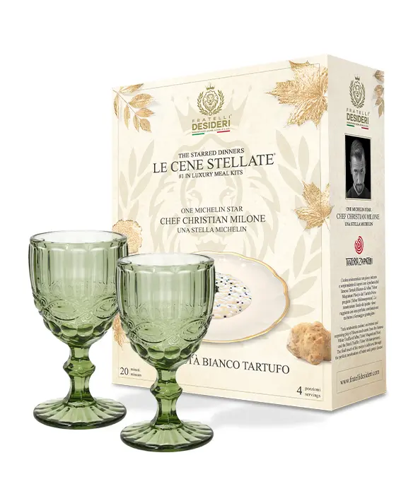 Sua Maestà Bianco Tartufo e due calici verdi