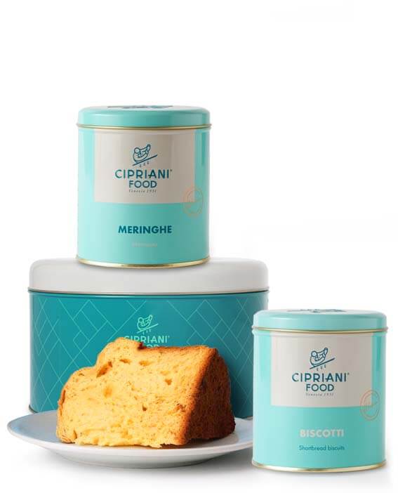 La Fugassa, i Biscotti e le Meringhe Cipriani in latta